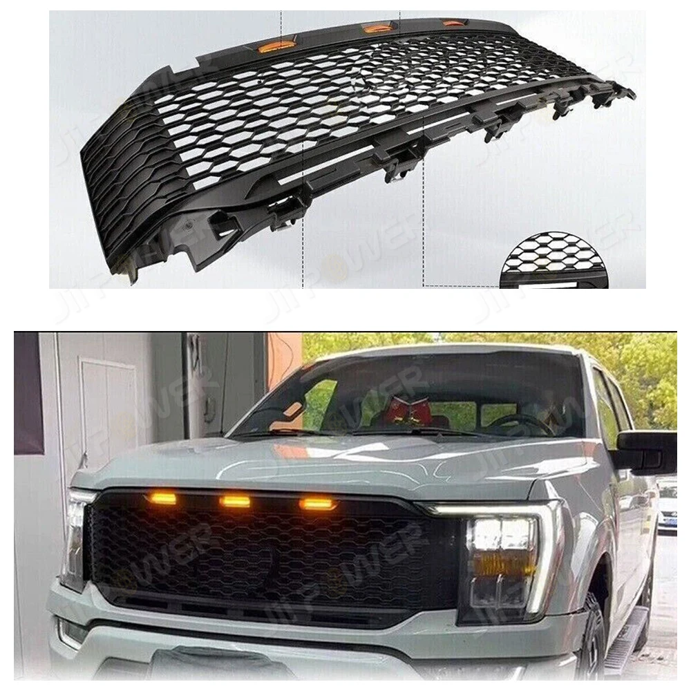 

Hot sale!JiiPower high quality Raptor Grille Modified Grill Front Bumper Mesh Fit for FORD F150 2021 + Pickup Trucks
