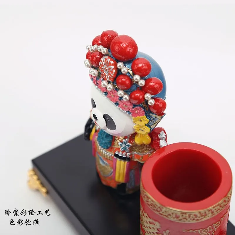 Face Changing Panda Figurine Pen Holder Ornament Cultural Creative Christmas Gift Desktop Decoration for Home Office Collectors
