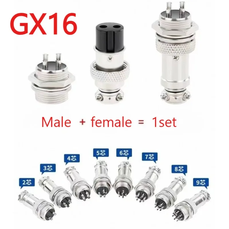 5/10pcs GX16 AviationWiring Harness Connector Plug Circular 2/3/4/5/6/7/8/9Pin Male Female M16 Panel Socket