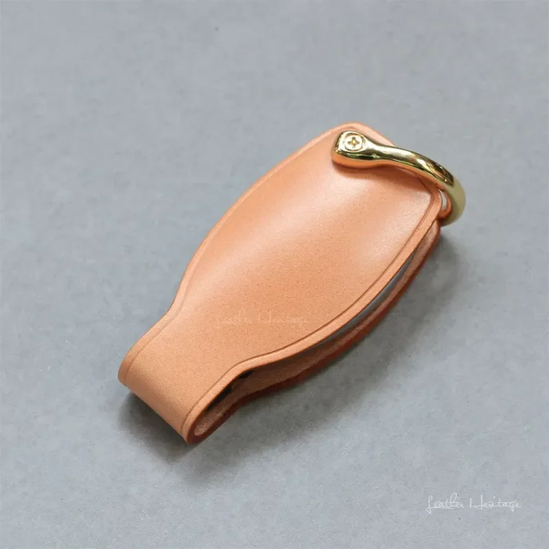 for Hjkl Classic Mercedes Benz Vegetable Tanned Leather Handmade Key Bag Semi Plastic Close Fitting Rotary Key Cover