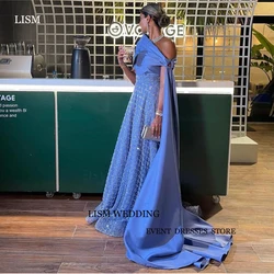 LISM Saudi Arabic Women Blue Evening Dresses With Jacket Glitter Formal Partty Gowns Prom Occasion Dress Vestidos de fiesta