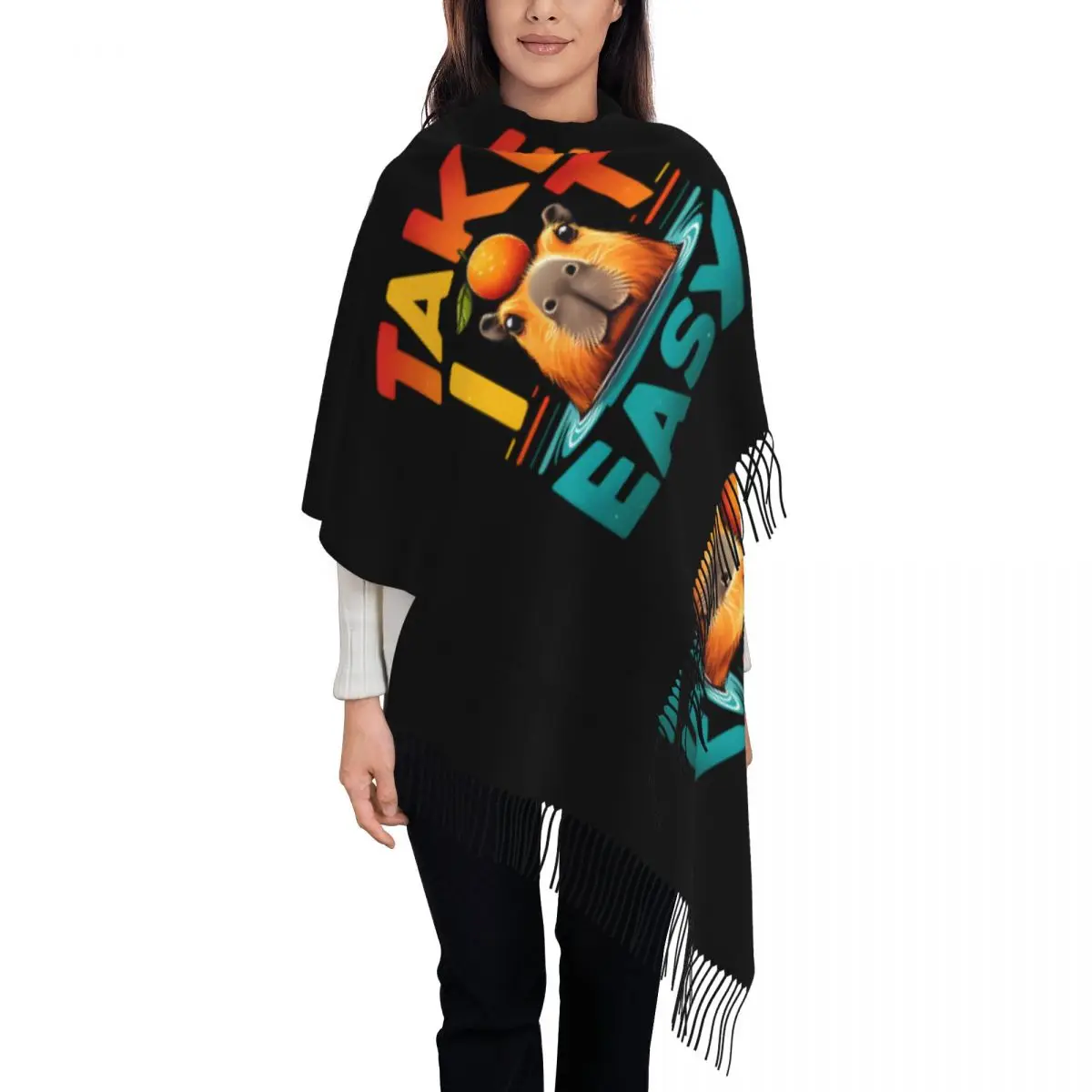 

Женский шарф с кисточками Take It East Capybara, мягкий милый гигантский милый шаль с капибарой, женские зимние шарфы