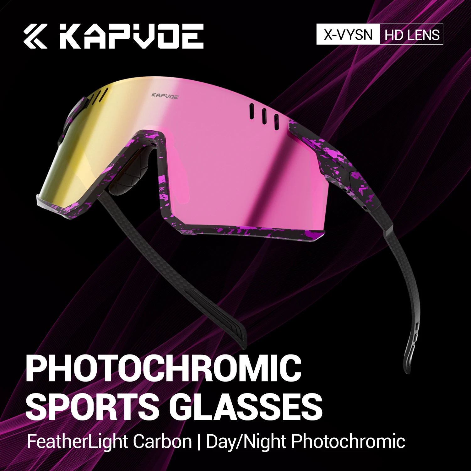 

KAPVOE HD UV400 Photochromic Cycling Sports Sunglasses with Carbon Fiber Temples Outdoor Hiking Running and Driving Sunglasses