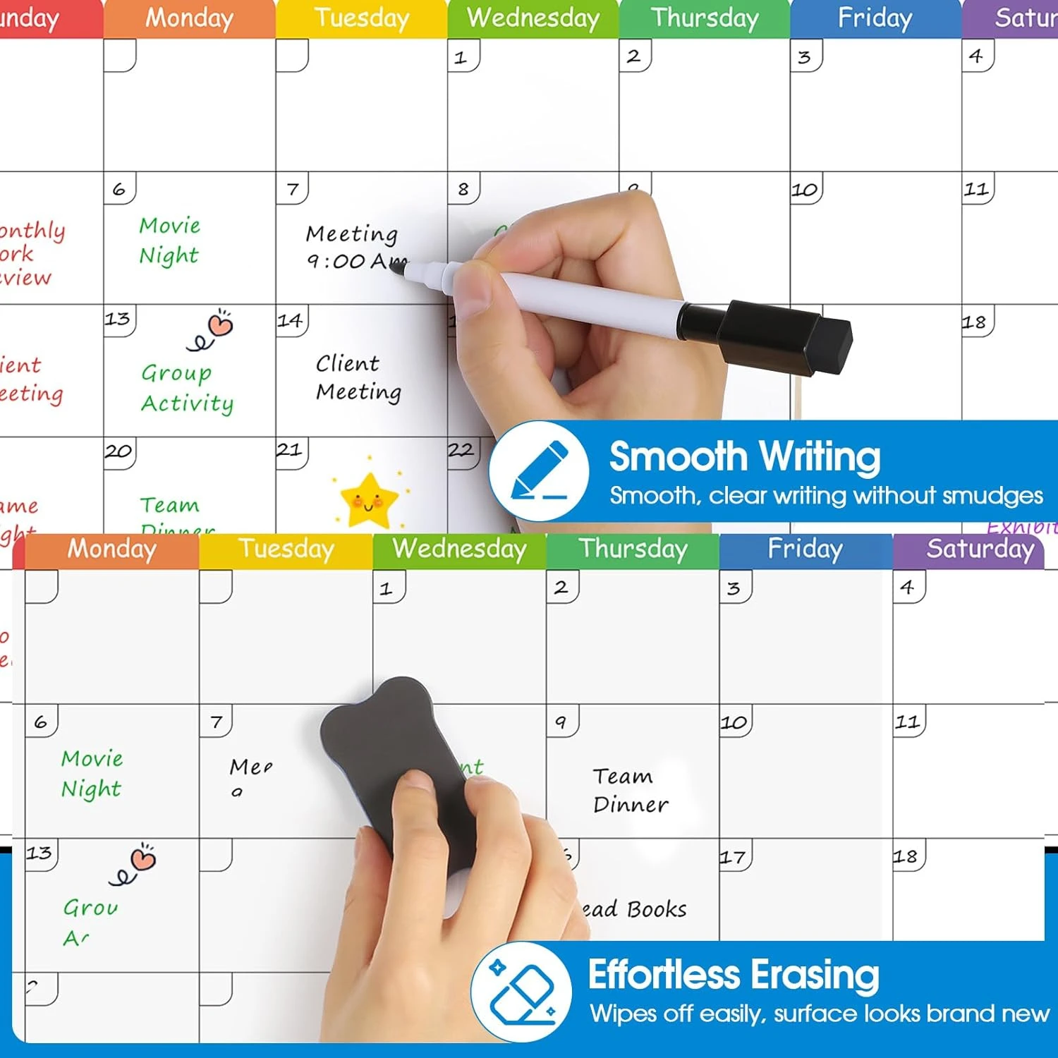 4 Pack Magnetic Fridge Calendar Set, 15 x 11.5 Dry Erase Whiteboard Calendar Refrigerator, Includes Monthly, Weekly, List and Sm