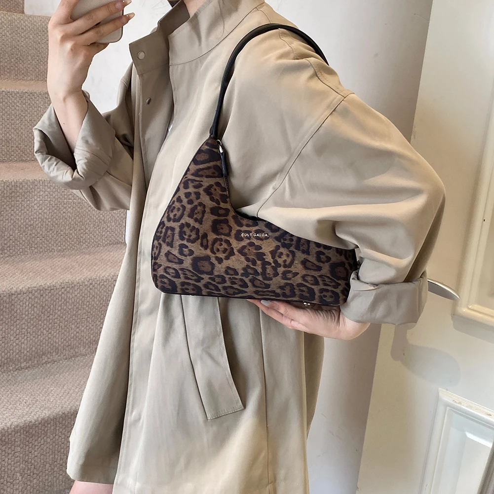 

Женская замшевая сумка через плечо с леопардовым принтом, сумка-хобо на молнии, модная ретро-сумка, рабочая сумка для покупок