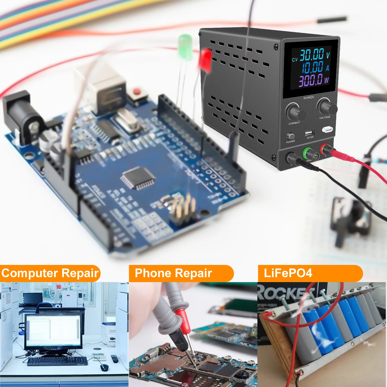 KUAIQU SPPS-B3010D Black DC Power Supply Adjustable 30V 10A Digital Lab Bench Source Stabilized Switch Power Voltage Regulator