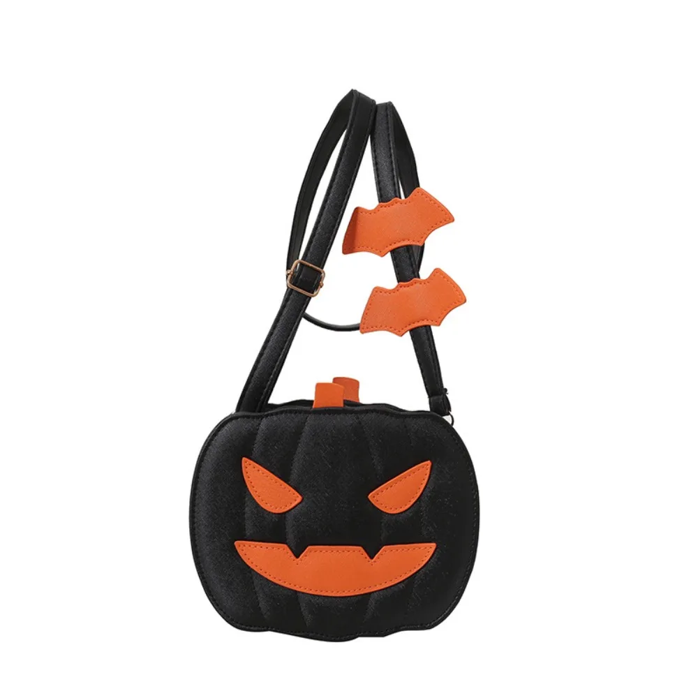 

Fashion PU Leather Halloween Pumpkin Bag Large Capacity Funny Pumpkin Shoulder Bag Bat Square Crossbody Bag Party