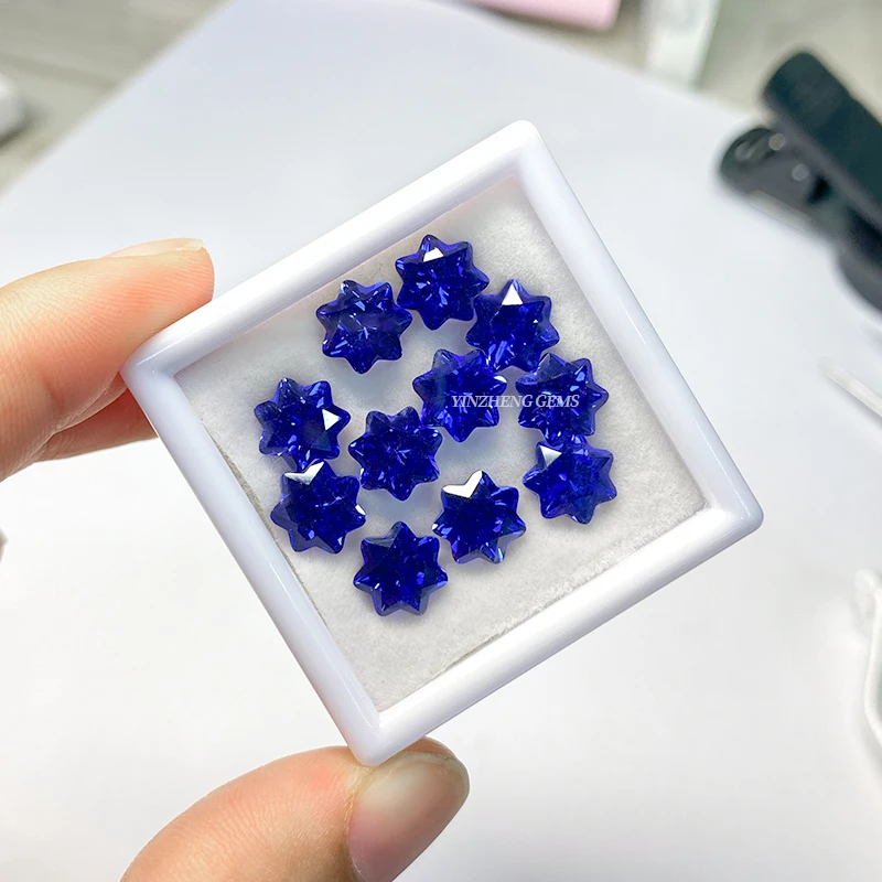 Wholesale loose gemstones Sapphire royal blue color Lab grown Heptagram Cut shape for Jewelry making material