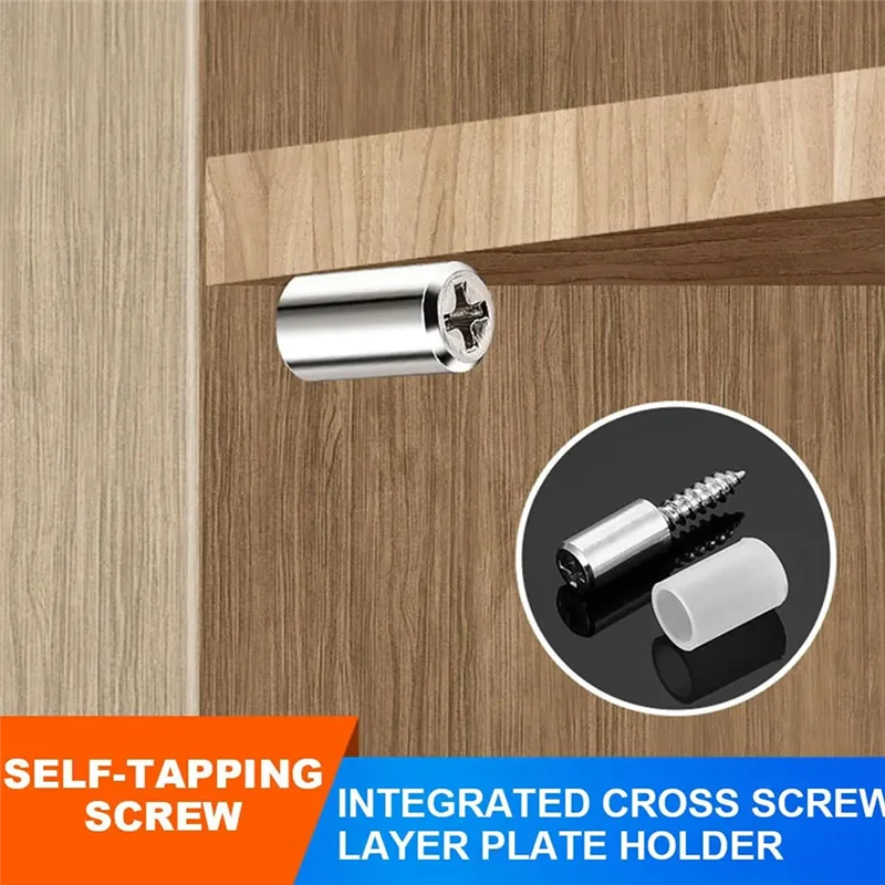 MAKE-100PCS Tornillo transversal autorroscante de soporte fijo, clavos de partición de vidrio para armario, con funda de goma