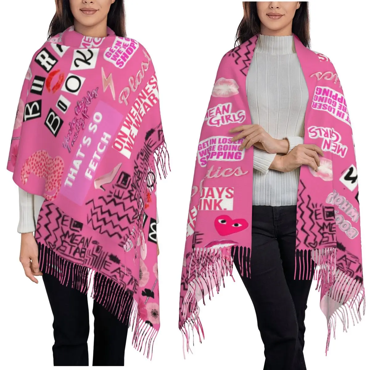

B-Burn-S B-Book-S Mean Girls Шарф с кисточками Шарфы для женщин Мягкие теплые шали и накидки Большая осенне-зимняя шаль