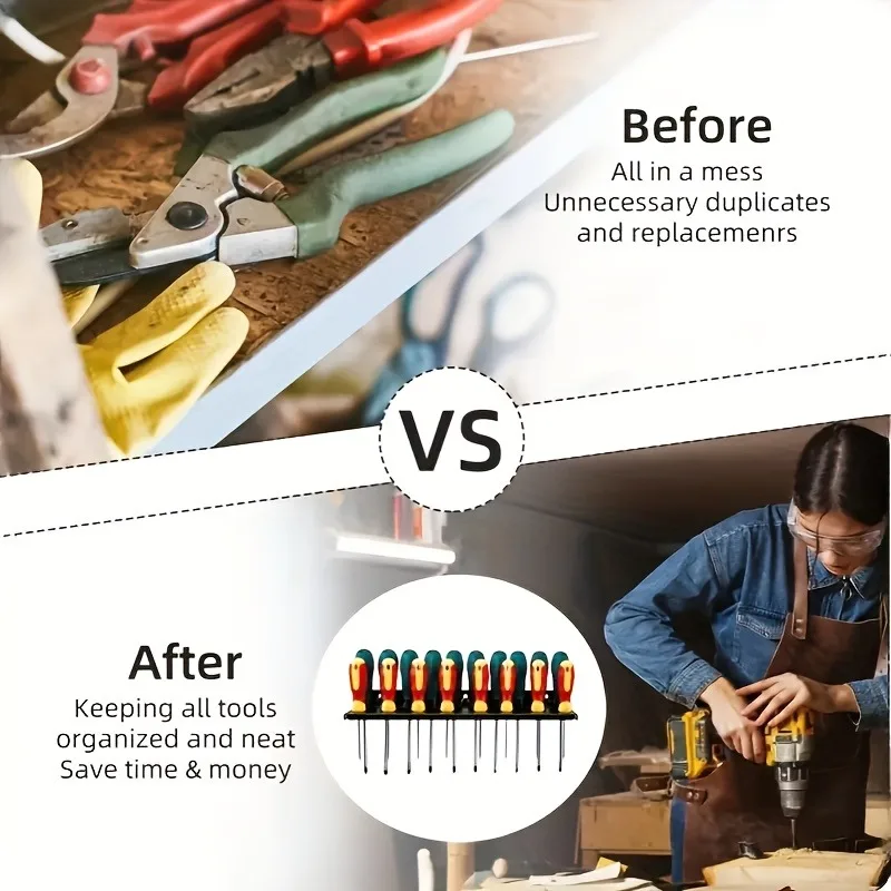 منظم الأدوات المعدنية لورشة عمل المرآب لتوفير المساحة مع فتحات مفك البراغي، رف تخزين الأدوات لمفاتيح البراغي #4