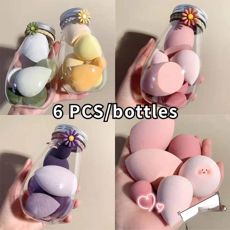 6PCS/Bottles Ultra Soft Canned Sponge Powder Puff Dry and Wet Dual Use Box Makeup Egg Delicate Do Not Eat Powder