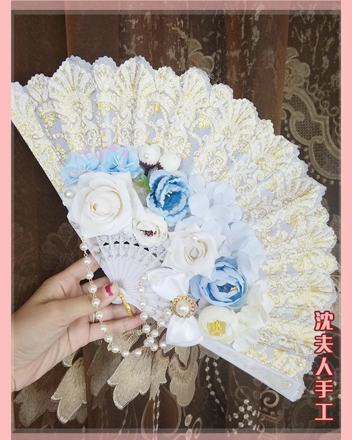 cosplay lolita Fan luxury Feather Flower Retro European style Court fan quadratic element Accessories girl gift