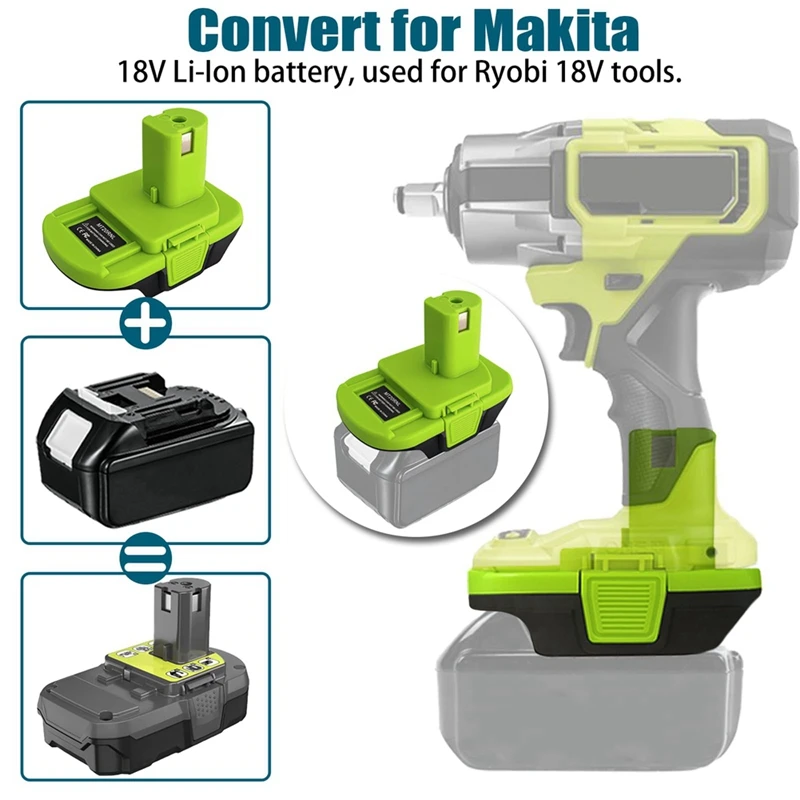 MT20RNL Battery Adapter High Quality For Ryobi 18V Tools,Converts For Makita 18V Li-Ion Battery To Ryobi 18V Li-Ion Battery