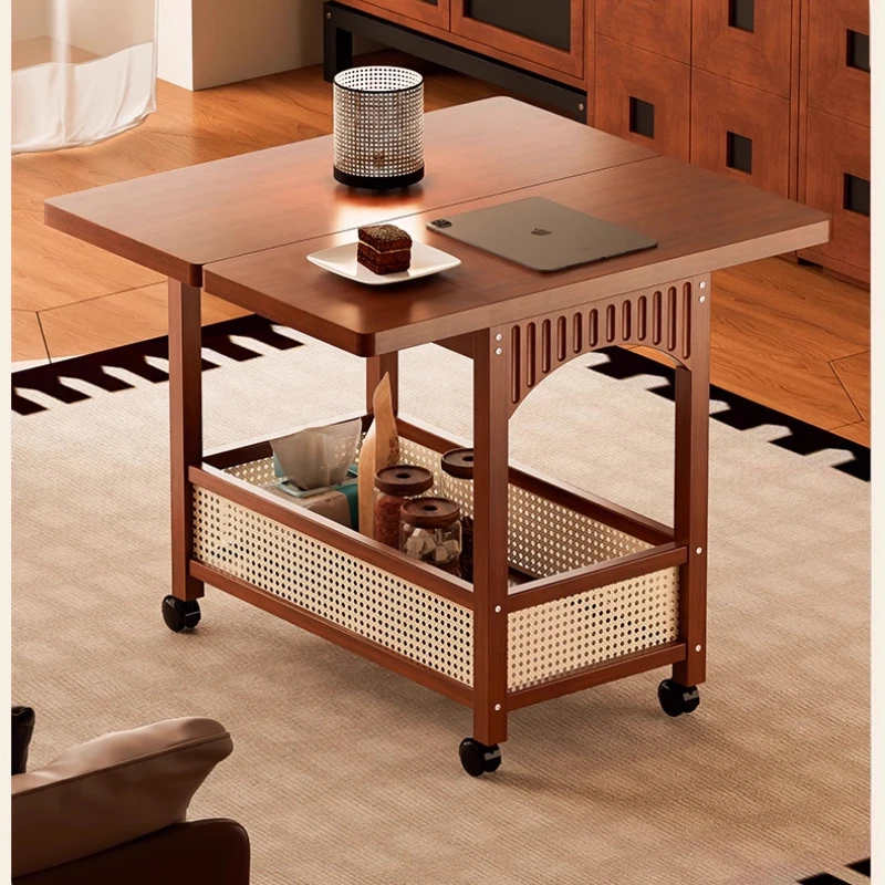 2025 Solid Wood Sofa Side Table Movable Coffee Table Living Room Household Trolley Rack Tea Cabinet Coffee Table