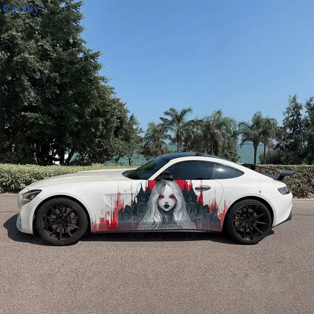 2pcs Mysterious Castle Girl Car Side Wraps, Self-Adhesive PVC Waterproof & Scratch-Resistant Stickers, Car Accessory Gift