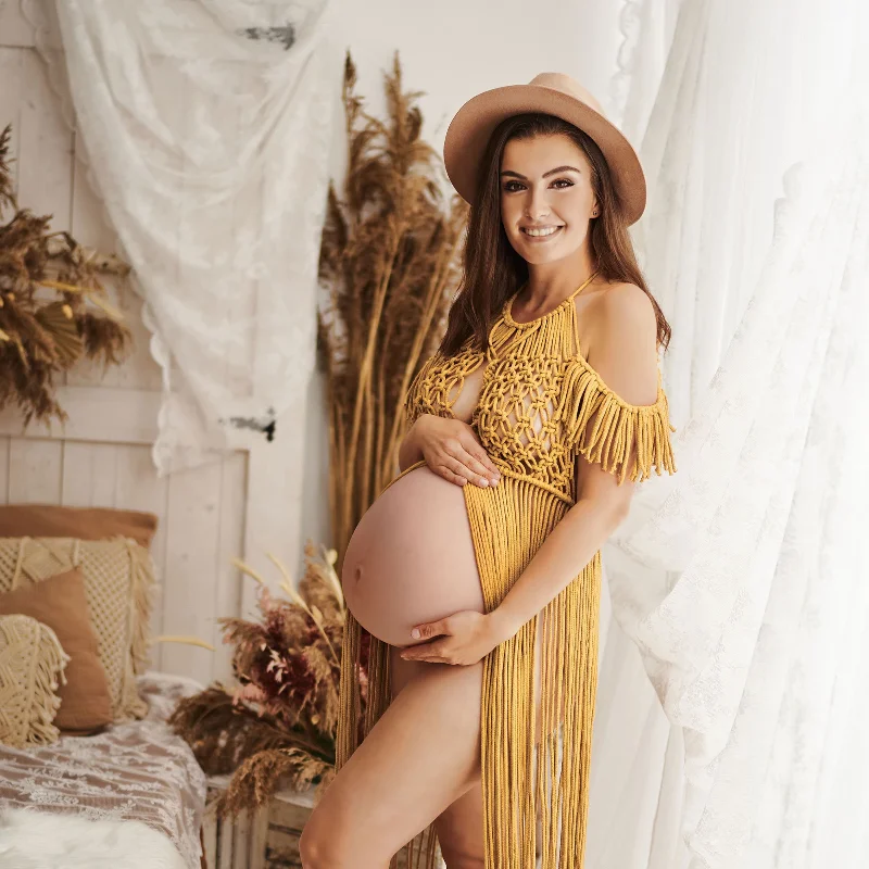

Macrame Maternity Dress for photo shoot, bohemian rope dress, boho gown for pregnancy session,