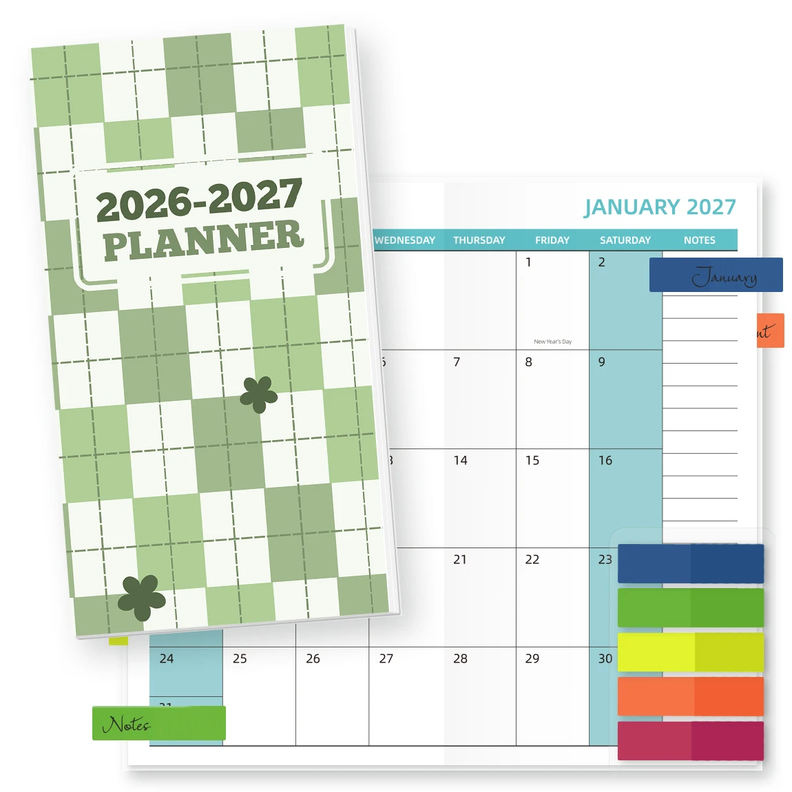 1PC A6 Monthly Planner, Green Checkered, with Stickers or Colorful Index Tabs, Compact Organizer for Office, Study & Travel