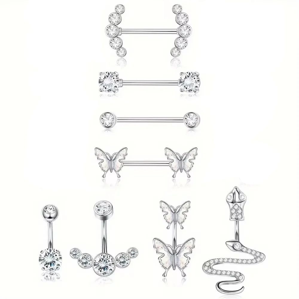 BESTEEL 1Pcs Stainless Steel 14G Nipple Rings and Belly Button Rings Non-Toxic Stunning Butterfly Design Jewelry for Women