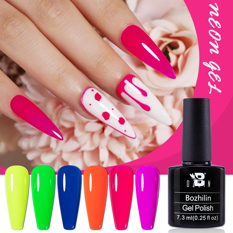 BOZLIN ฤดูร้อน Neon Gel Matte กึ่งถาวร Soak Off แฟชั่นเรืองแสงสีเล็บเจลโปแลนด์สำหรับเล็บ Art Top เสื้อ