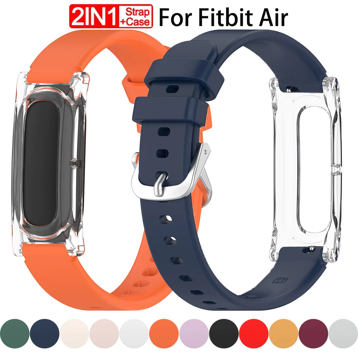Silicone Band + PC Case for Google Fitbit Air Transparent Protective Cover Bumper Soft Sport Band for Fitbit Air 2 in 1 Kit