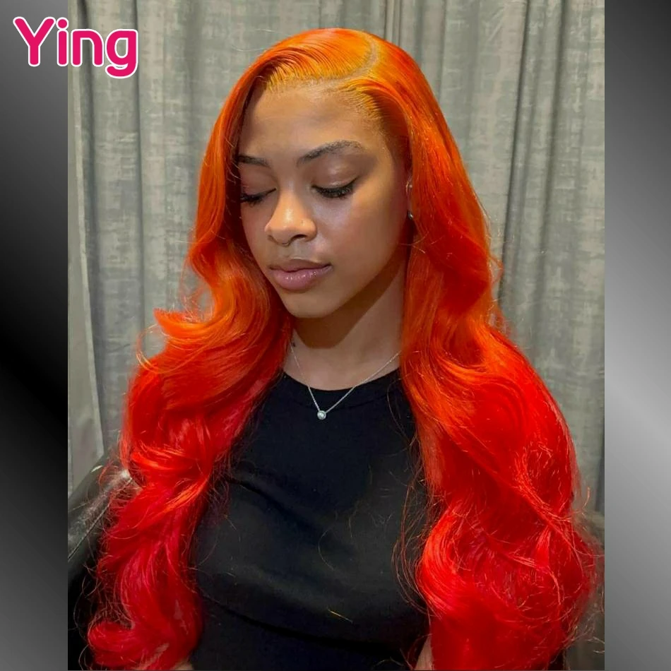 Orange Red Colored Brazilian Remy Body Wave 13x4 13x6 Lace Frontal Human Hair Wig PrePlucked 5x5 Closure Wigs For Black Women