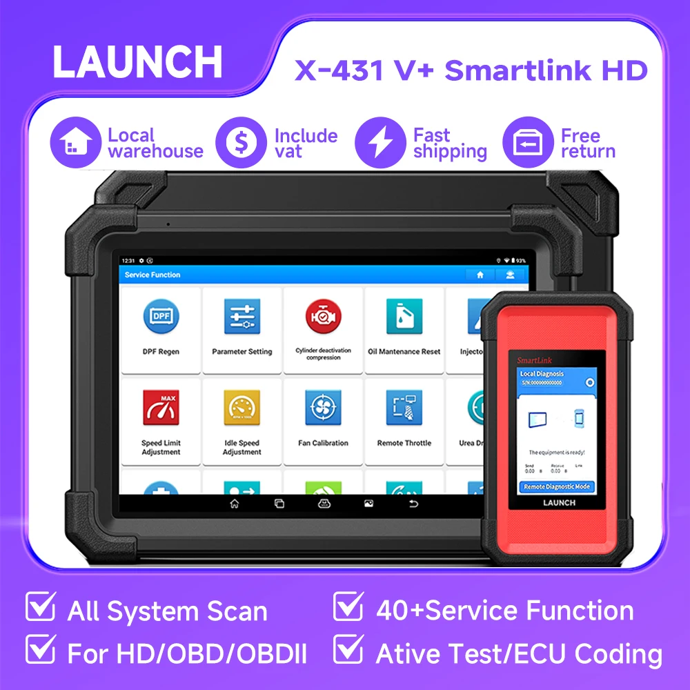 LAUNCH X431 V+ SmartLink HD Heavy Duty Truck Scanner ECU Coding Bi-directional Diesel 12V 24V Truck OBD2 Car Diagnostic Tool