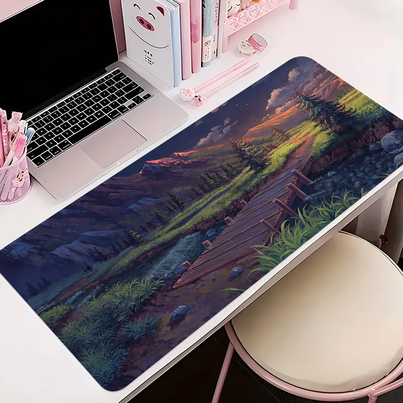 Office Gamer Mouse Pad Gaming Accessories Keyboard Mat  Anime Anti-slip Mousepad Rubber Mountain Forest Pagoda Torii Desk Mat