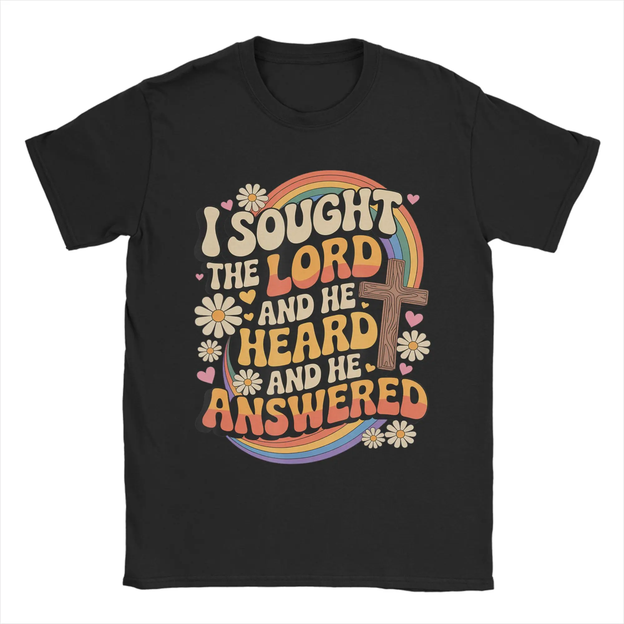 I Sought The Lord And He Answered  Men's T Shirts  Cool Tees Short Sleeve Crew Neck T-Shirt Pure Cotton Unique Tops