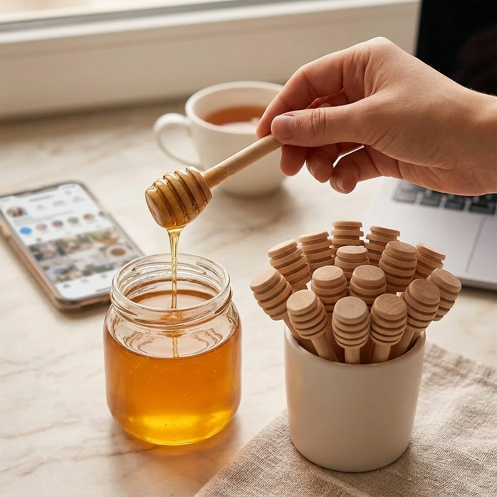 Zoyiancy Wooden Honey Dipper Sticks, 24 Pc Mini Natural Wood Honey Drizzle Stirrers For Tea Jars Brunch Favors