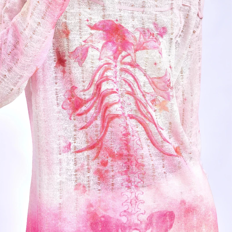 Nouveaux vêtements pour femmes rose fleur col rond Pullpvers impression 2025 printemps automne à manches longues polyvalent mince tricoté pull fille