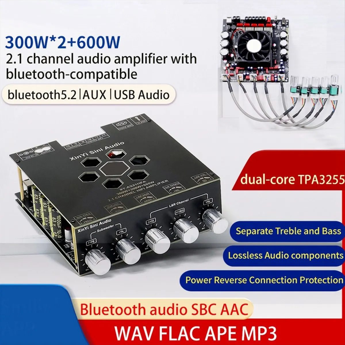

Punctual- Audio AS21HPA HIFI Class 300W X 2+600W Stereo TPA3116 Bluetooth Digital Amplifier Board Module C
