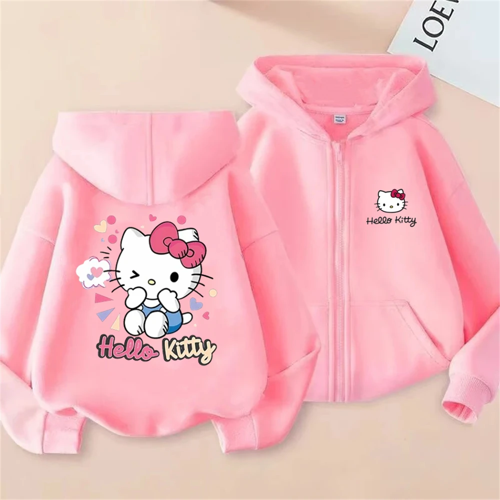 Hello Kitty Pink Children's Zipper cardigan Girls' Boy Hoodie Coat Sweatshirt Kids Clothing Age 3-12 Toddler Leisure Top