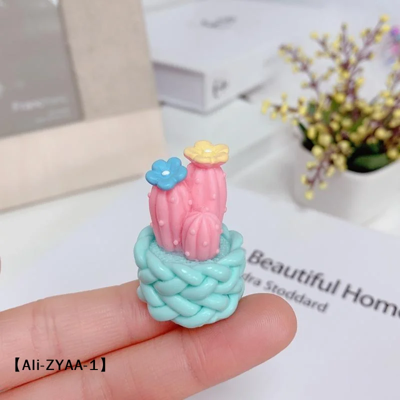 【A】4Pcs Mini Resin Cactus Figurines Cute Cartoon Artificial Plant Ornament For Home Office Tabletop Micro Landscape Decor