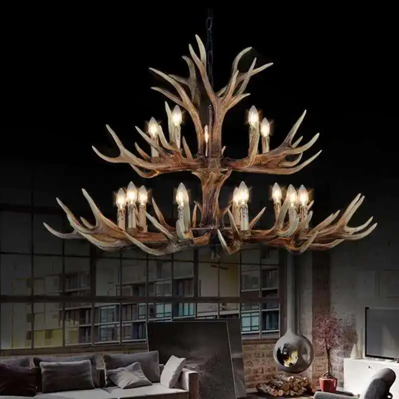 

Antler Chandelier Resin Deer Horn Pendant Lamps For Ceiling Home Decoration Dining Room Living Room Bedroom Hanging luminaires