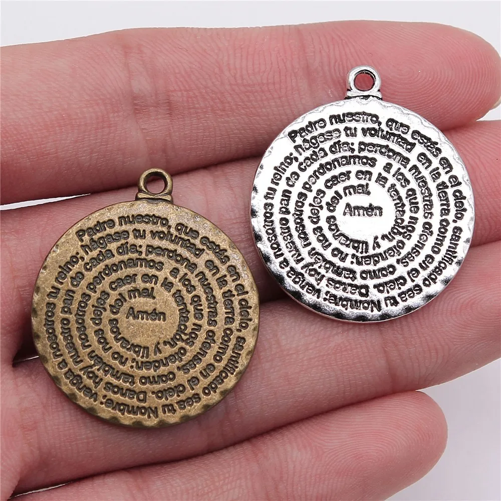 WYSIWYG 2pcs 32x28mm Pendant Bible Double Sided Round Amen Bible Charm Pendants For Jewelry Making Bible Amen Pendants