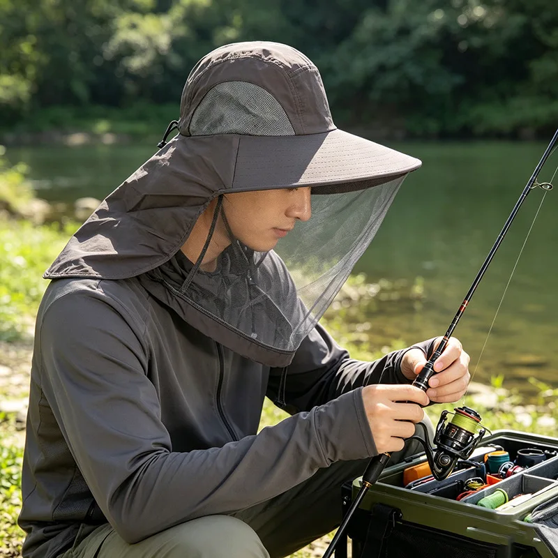 

Summer Wide Brim Sun Hat with UV Protection, Mosquito-Proof Mesh Face Mask and Cape for Hiking, Camping, Fishing, Outdoor