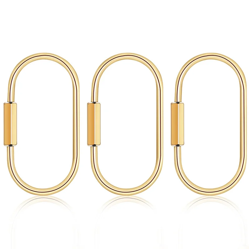 Brass key ring with screw lock, durable golden carabiner key clip, suitable for keys, bags, and wallets with carabiner locks