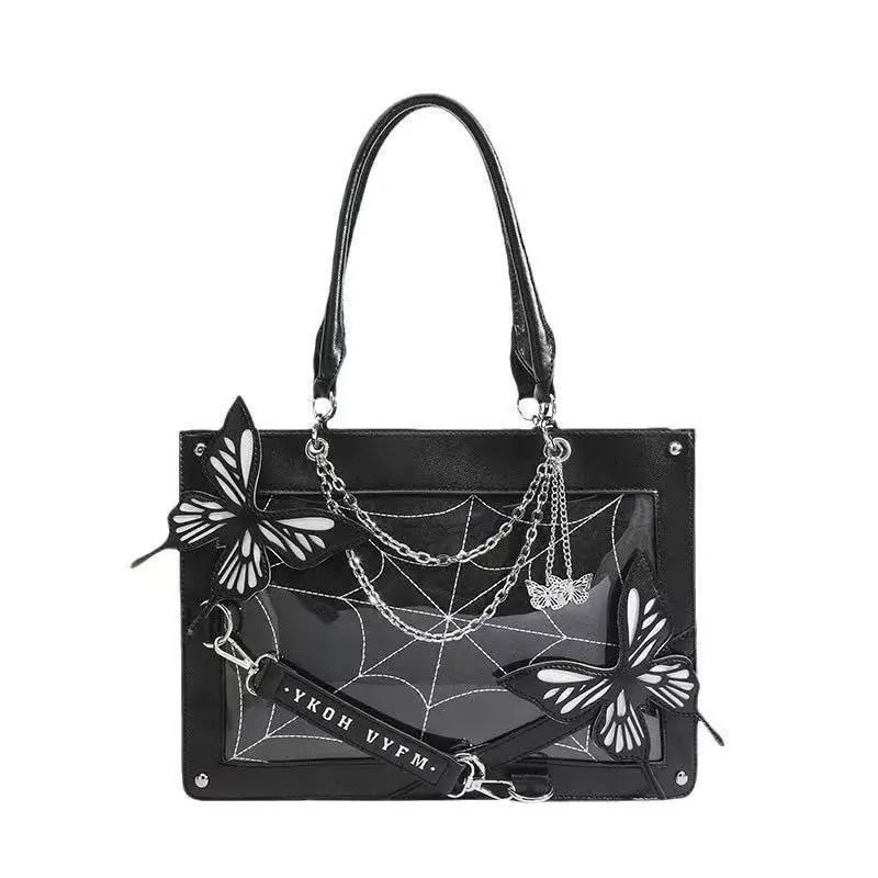

Y2K Labyrinth Butterfly Spider Web Letter Chain Handbags Transparent Ita Bag Lolita Gothic Tote Vintage PU Shoulder Bag Cosplay