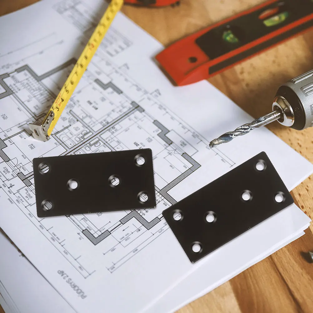 

10pcs Black Brackets Metal Straight Furniture Black Flat Mending Plate Hardware Durable Thickened Plates Versatile Assembly