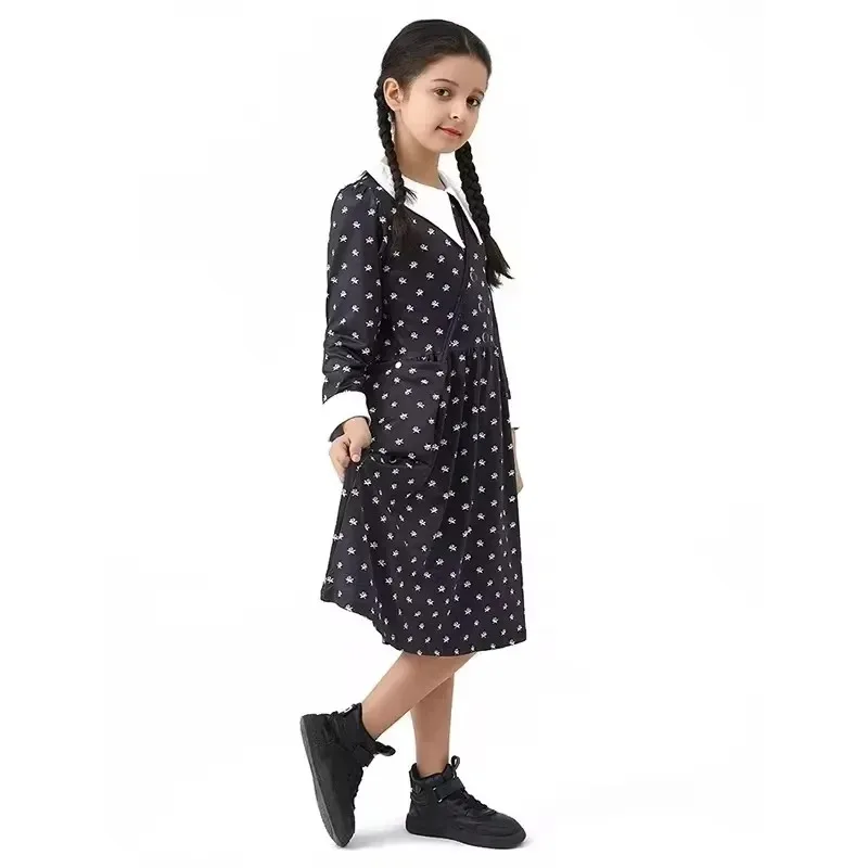 OP01 модное детское платье принцессы для косплея «Среда Аддамс» и сумка для парика, костюм на Хэллоуин для девочек, карнавальный готический черный 6Gd @!