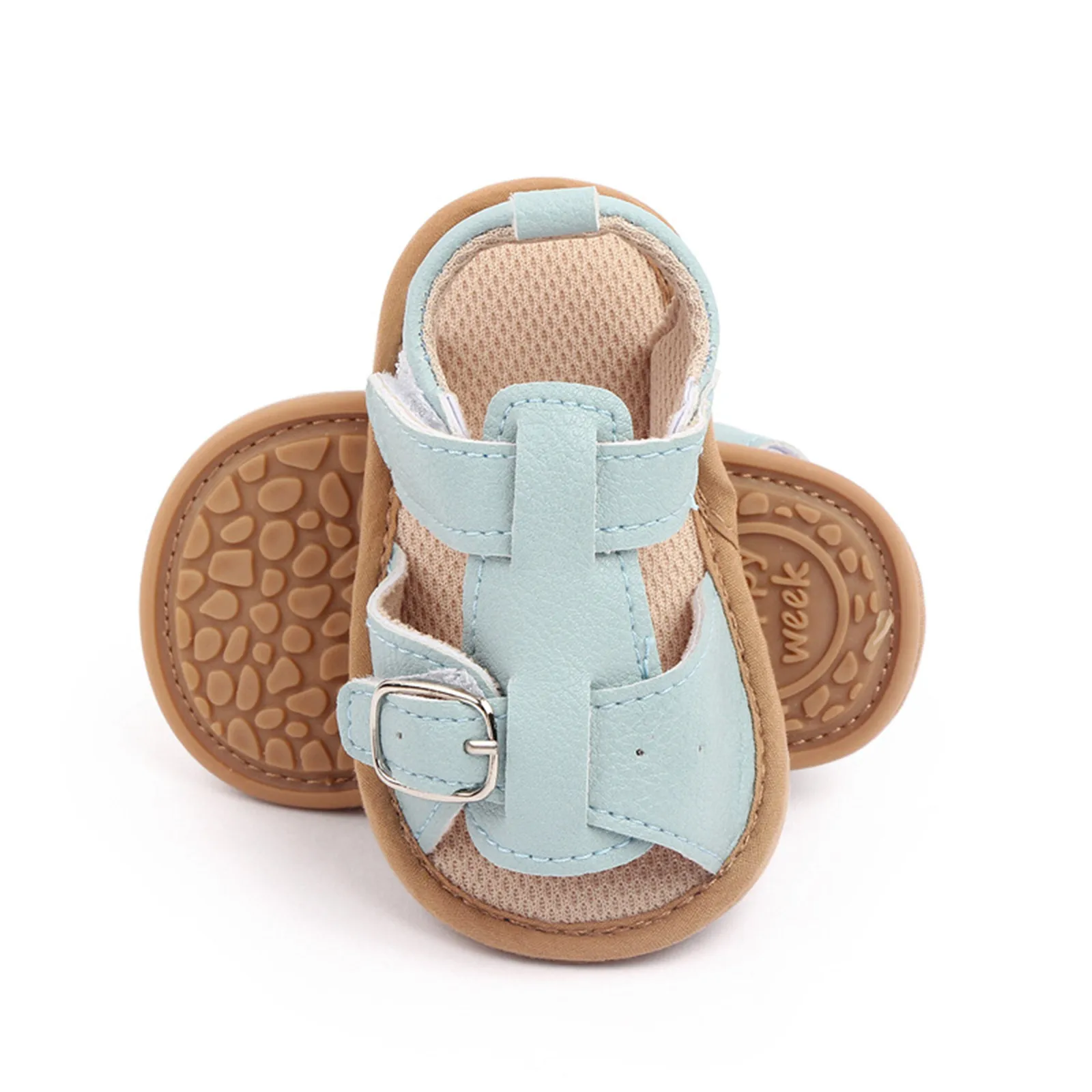 Sandálias macias de cor sólida com fivela, sapatos infantis para bebês, First Walkers, verão, 3-18 meses