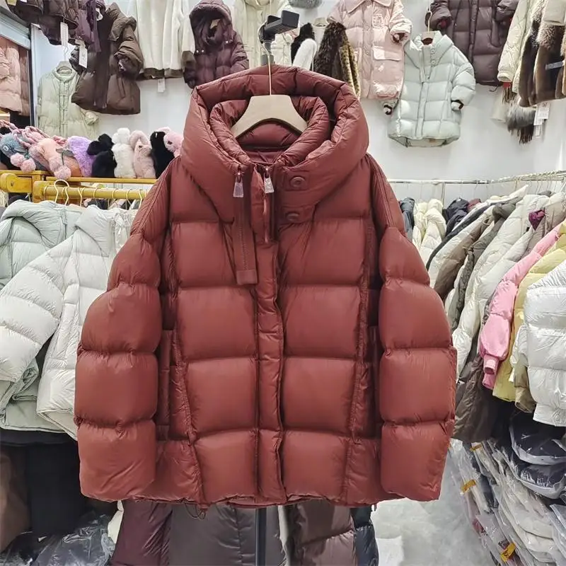 Women's Du down Puffer Jaet Winter New Sle Thiened Hooded Casual Versatile Warm Outerwear Bread Sle Zipper Closure