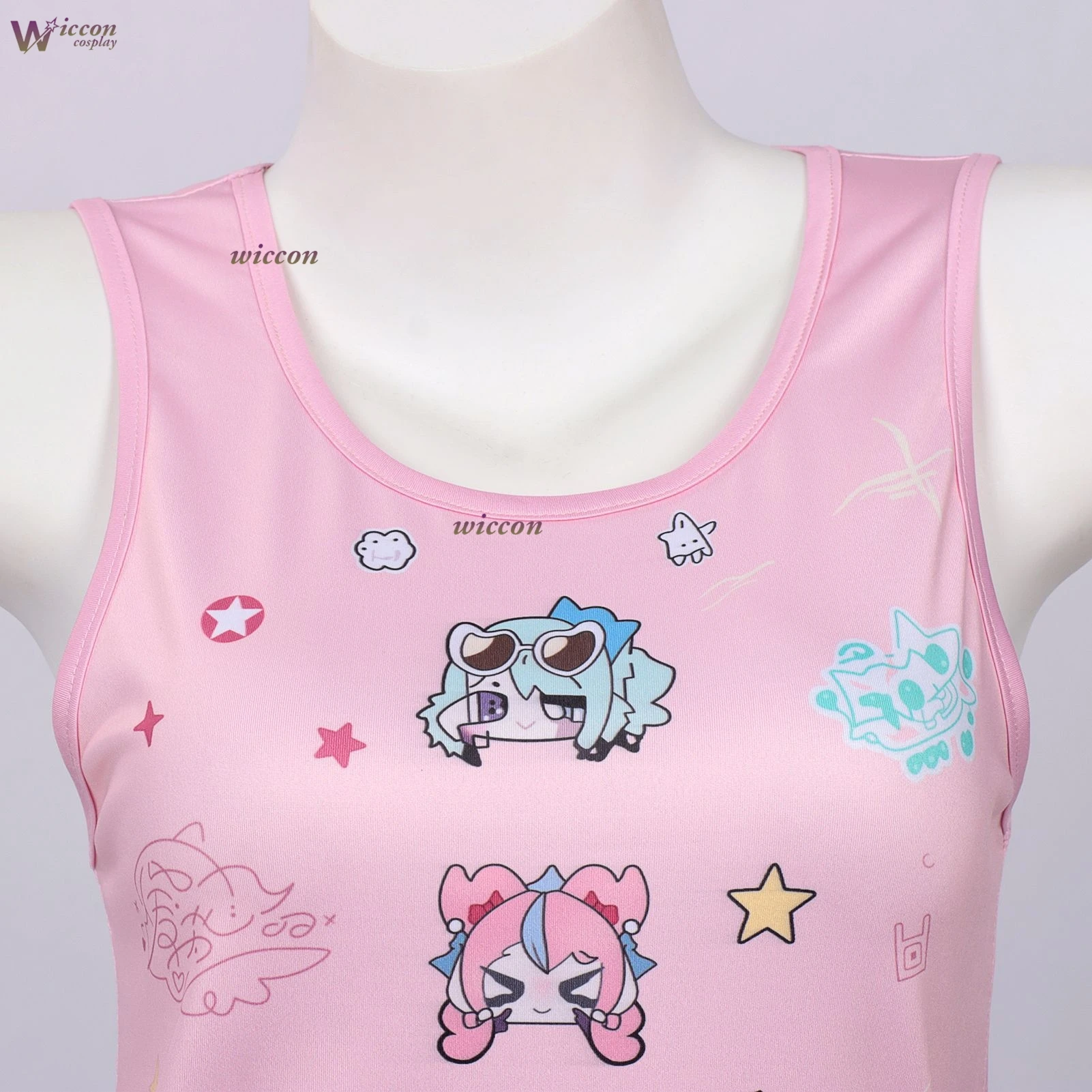 Zenless Zone Zero Sunna Cosplay Pink Printed Camisole White Skirt Red Suspenders Cat Ear Bell Headband Full Set Halloween view 5