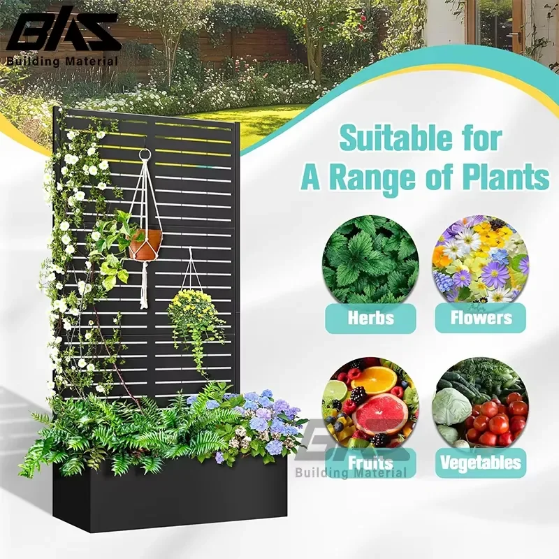 DIY Large Rectangular Garden Flower Planter Outdoor Decorative Aluminum Planter Box with Privacy Screen for Cafe Restaurant