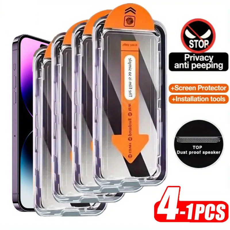 1-4PCS Dust Free Installation Privacy Tempered Glass for iPhone 16 17 Pro Max 18 15 13 14 12 Mini 11 Air 16e Plus XS X XR 6s 7 8
