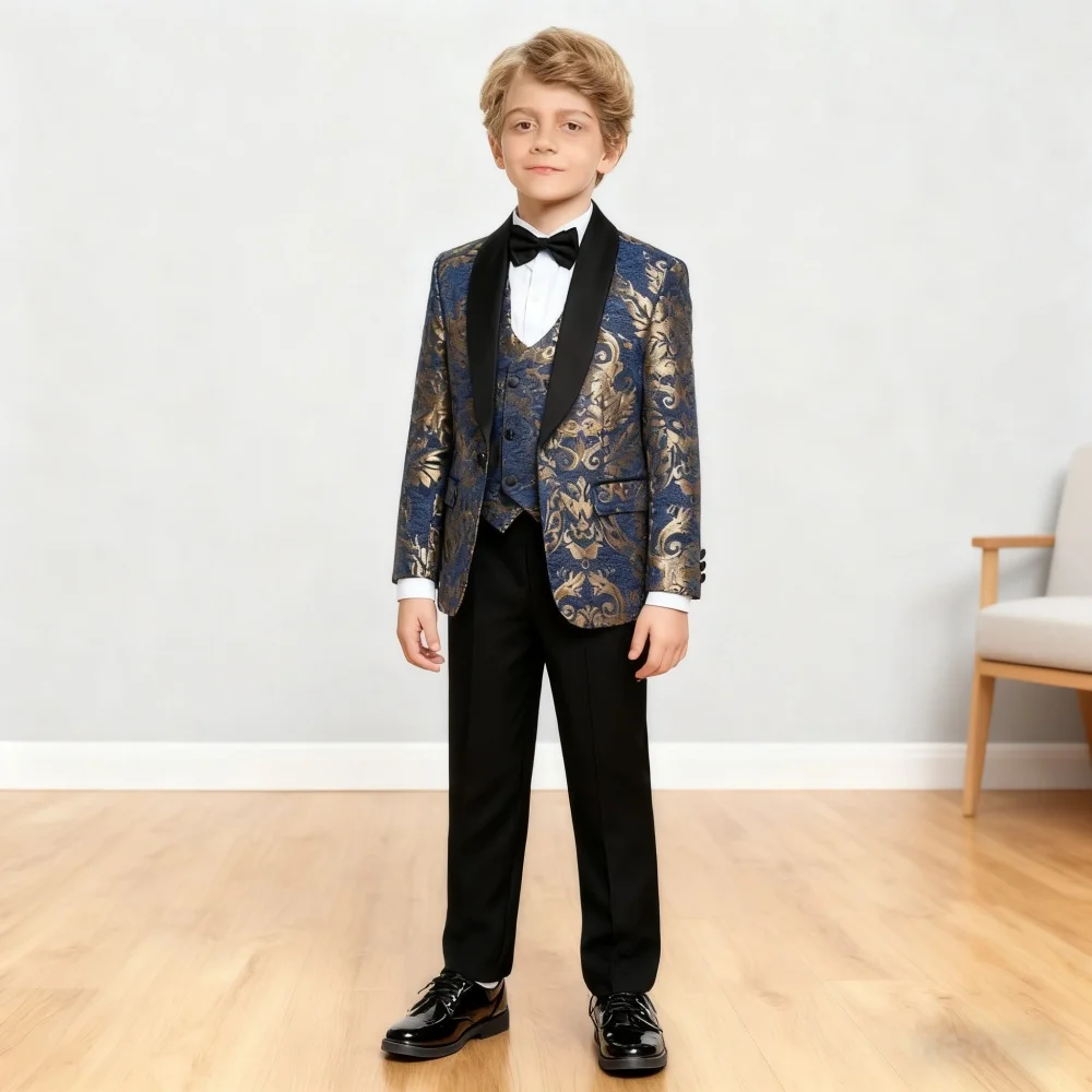 

Hot Sale Opulent Suit For Boys Formal Banquet Graduation Coat Vest Pants Bow Tie Dapper Premium School Performance