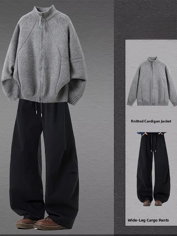 

Мужской вязаный повседневный свитер на молнии Long Sve с ножом, рабочая одежда, свободная посадка, удобная повседневная одежда Ci Walk