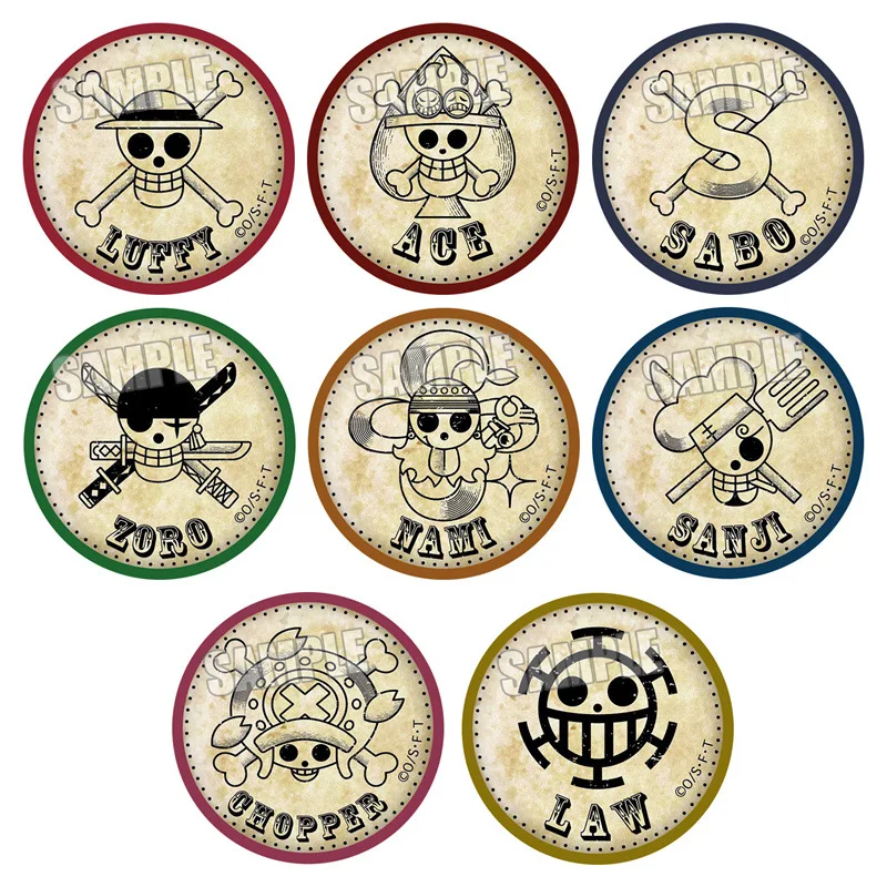 ONEPIECE-Conjunto de insignias de Anime, broche con emblema del rey pirata de Luffy Ace Sabo, colección de 8 estilos, mercancía de Manga japonesa, Cosplay