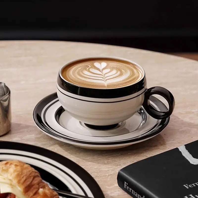 

Vintage Ceramic Coffee Mug Aesthetic Milk Glass for Breakfast Tea Cup with Decorative Plate Elegant Kitchen Coffee Cups Dish